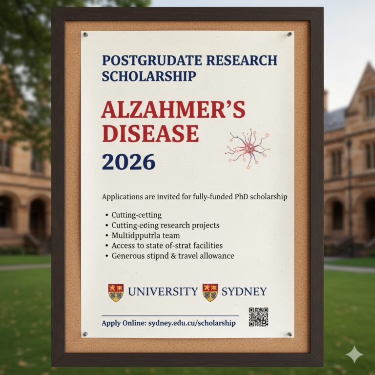 Postgraduate Research Fully Funded Scholarship in Alzheimer’s Disease 2026 – University of Sydney